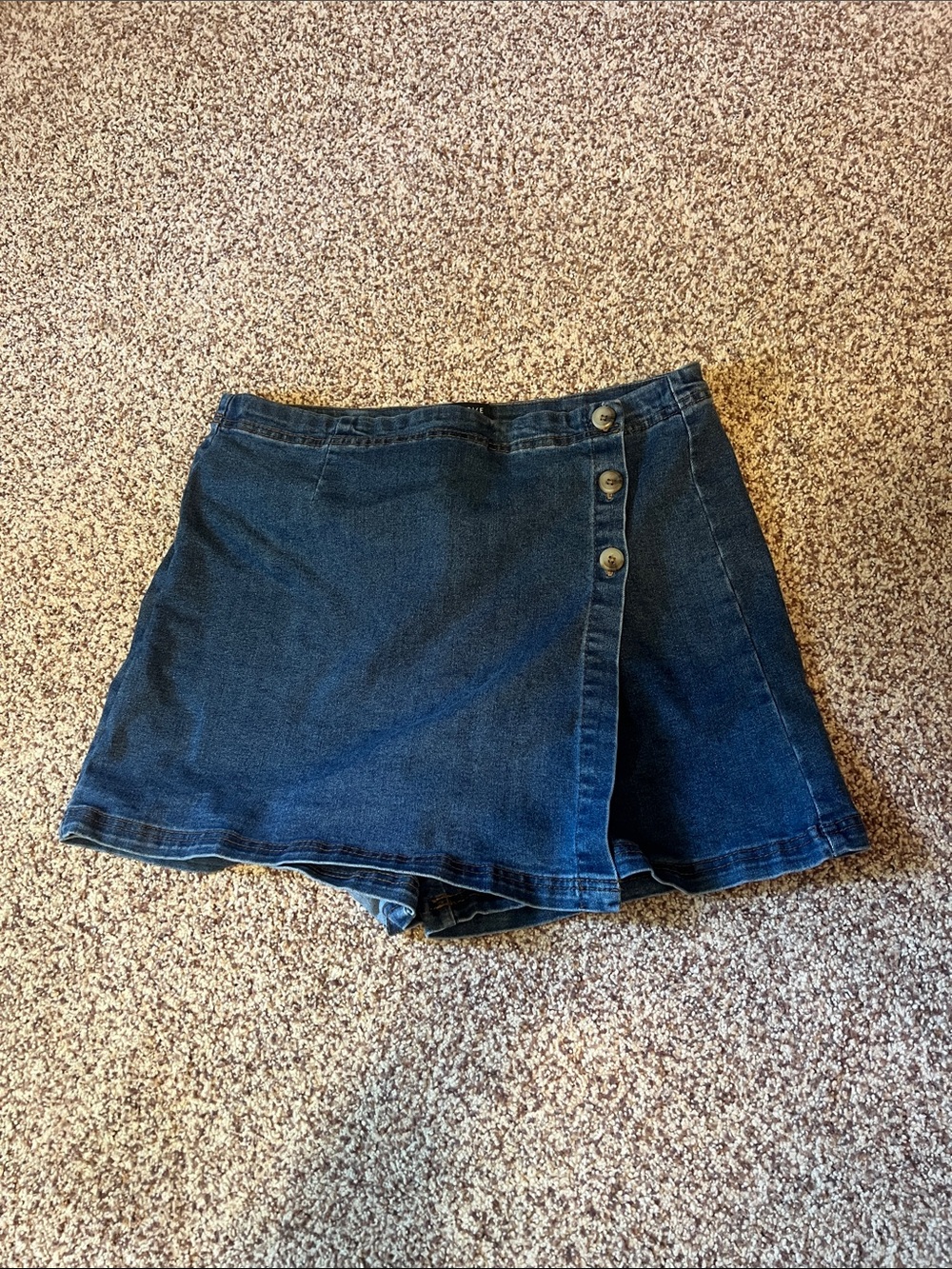 Curve Appeal Denim Button-Front Skort in Dark Blue